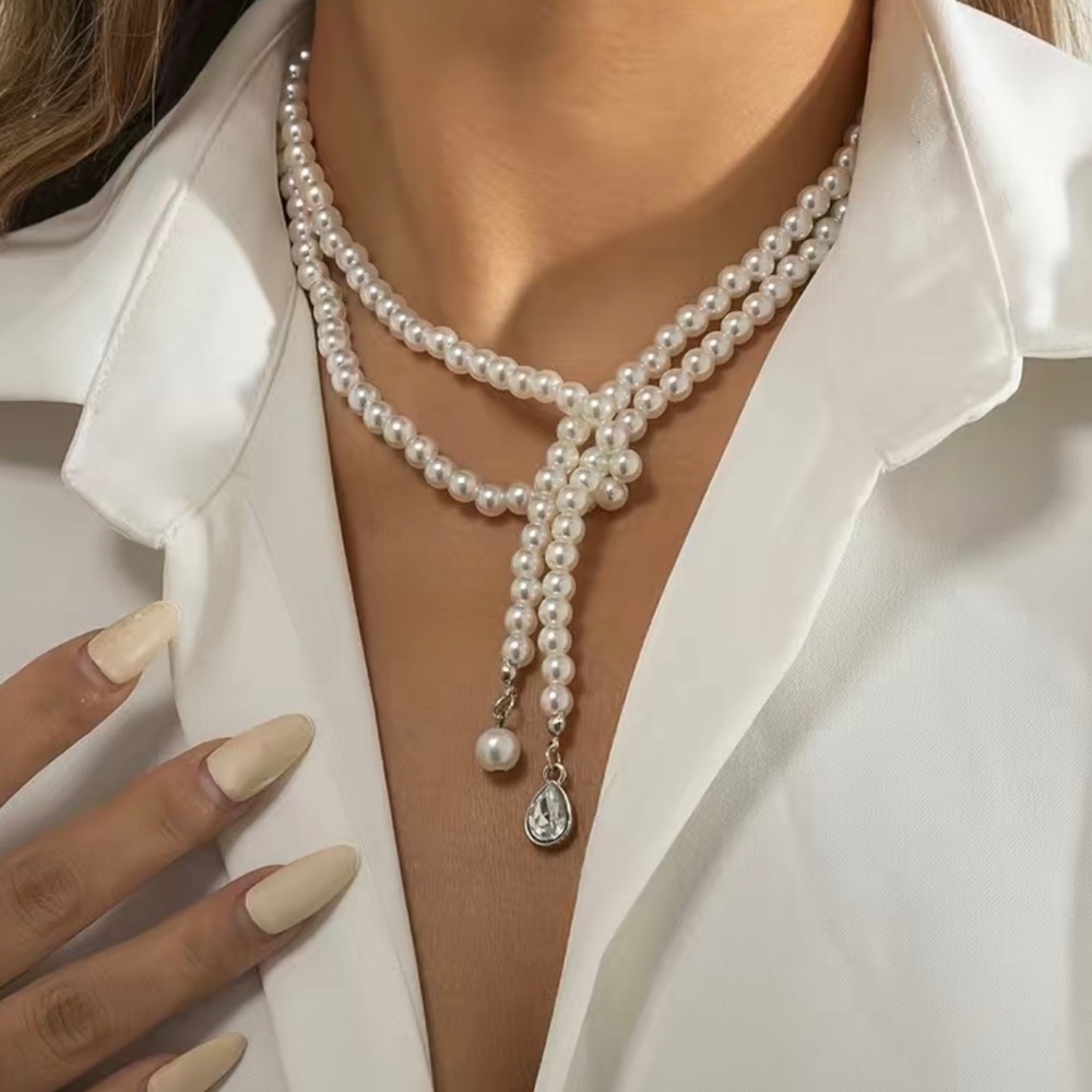 Retro Baroque Style Faux Pearl Tassel Necklace Female Personality Luxury Teardro
